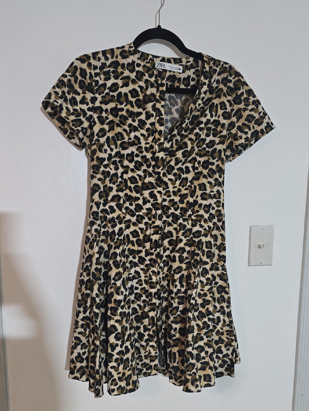 Zara Leopard-Print Short Sleeve Fit & Flare Dress - Beige, Black